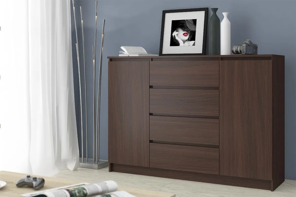 Komoda Kryštof 140 cm 2 skrinky a 4 zásuvky wenge