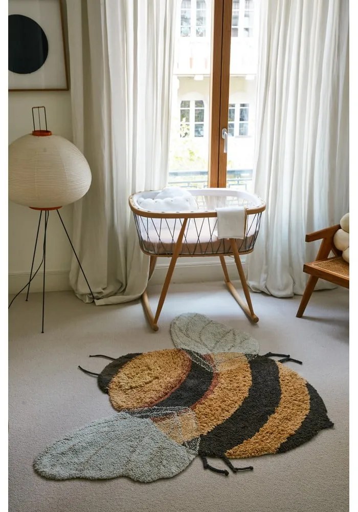 Žltý prateľný ručne tkaný bavlnený detský koberec 115x150 cm Bee – Lorena Canals