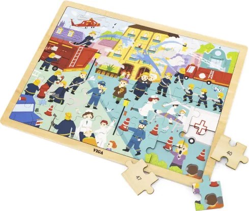 Puzzle na podstavci Viga 44581 48 dielikov - spoznávanie práce hasiča