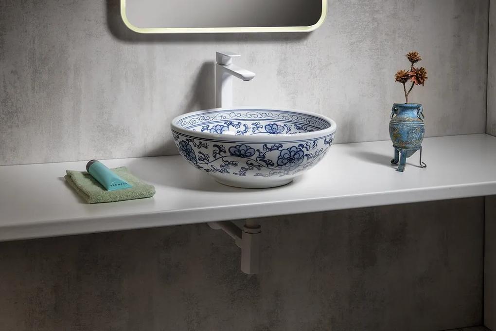 Sapho, PRIORI keramické umývadlo, priemer 41 cm, farba béžová s modrou maľbou, PI011