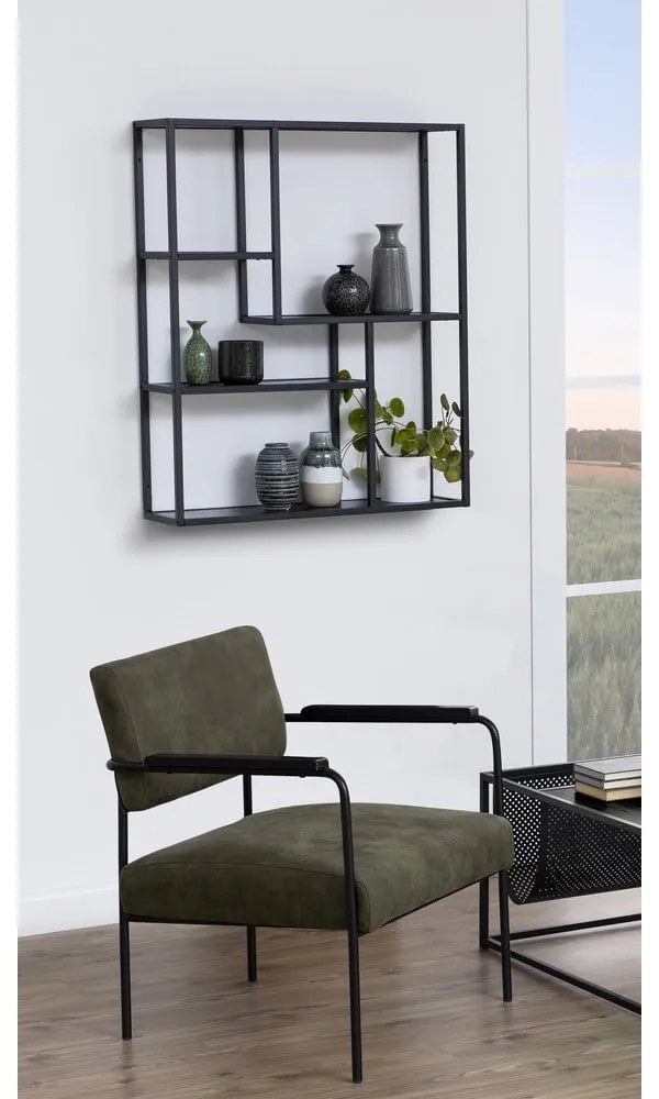 Čierna nástenná knižnica v dekore jaseňa 75x91 cm Seaford – Actona