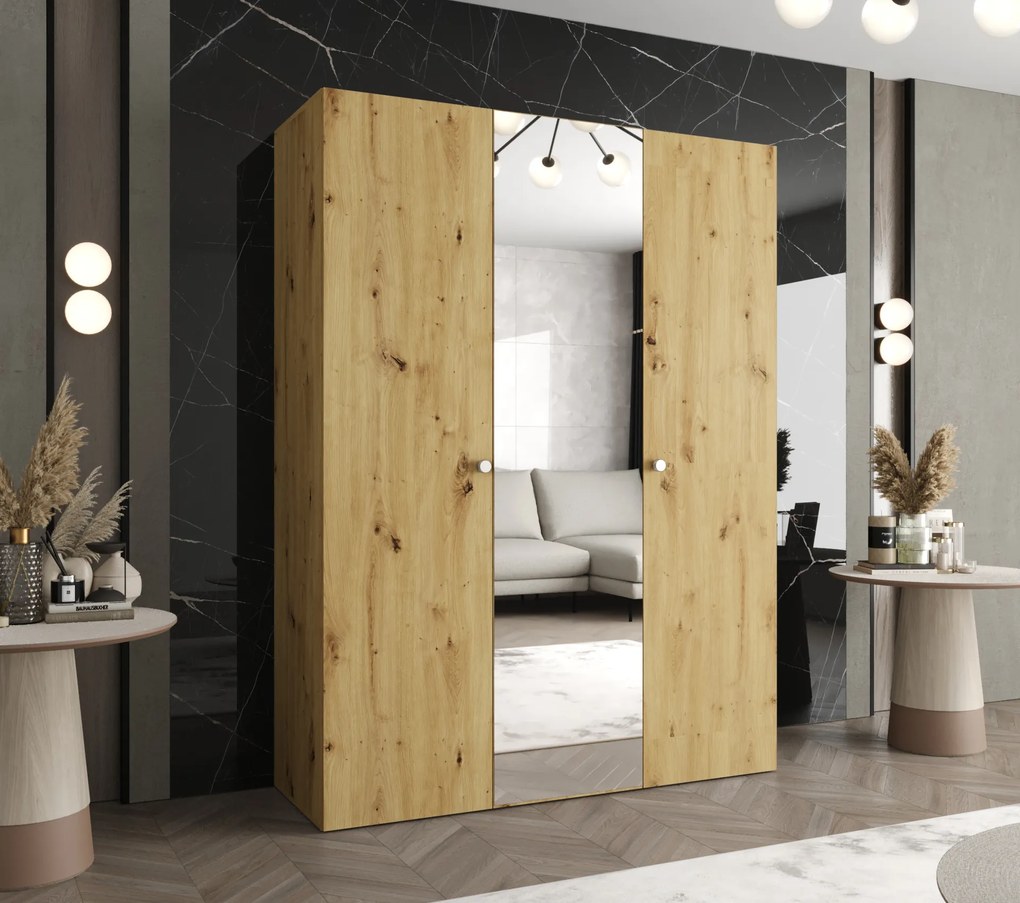 Šatníková skriňa 150 cm Parna 2 (dub artisan + strieborná). Akcia -20%. Vlastná spoľahlivá doprava až k Vám domov. 1125922