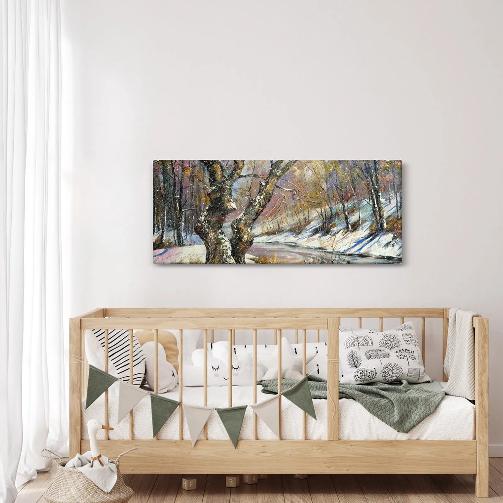 Obraz maľovanej zimnej krajiny (120x50 cm)