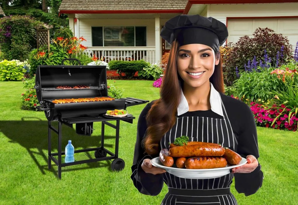 Zahradní gril na dřevěné uhlí BAREL se dvěma rošty černý