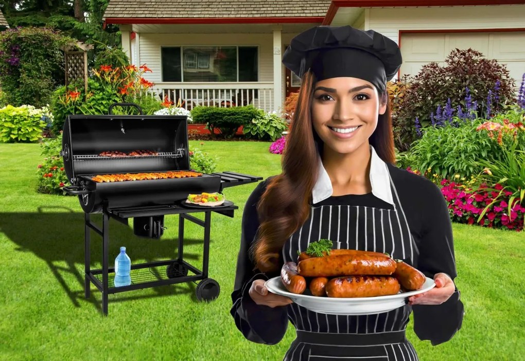 Záhradný gril na drevené uhlie BAREL s dvoma roštami čierny