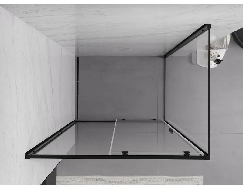 Mexen Exo, sprchovací kút s posuvnými dverami 140 x 90 cm, 6mm číre sklo, čierny profil, 8151-140-090-70-00