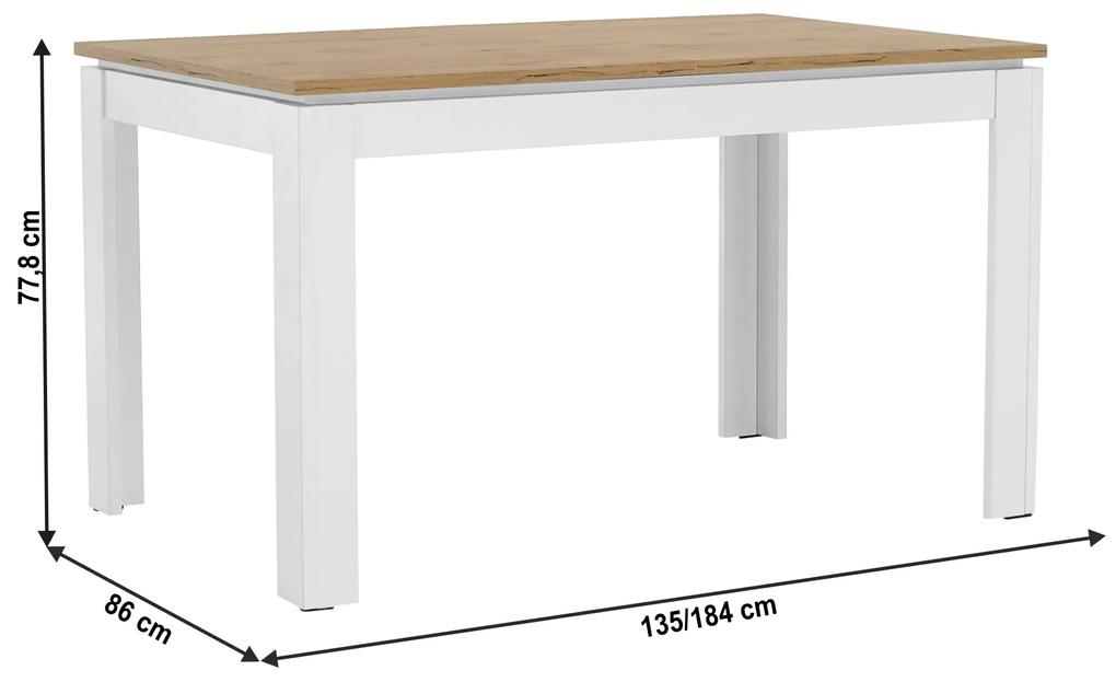 Jedálenský stôl Vilgi (pre 4 až 6 osôb) (biela + dub wotan). Vlastná spoľahlivá doprava až k Vám domov. 1064648