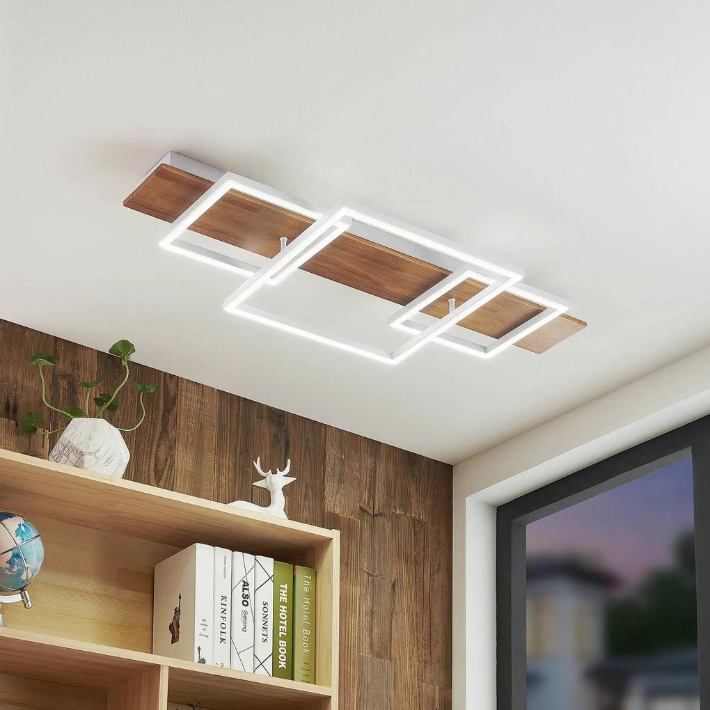 Lucande Chariska stropné LED drevo biela 95 cm
