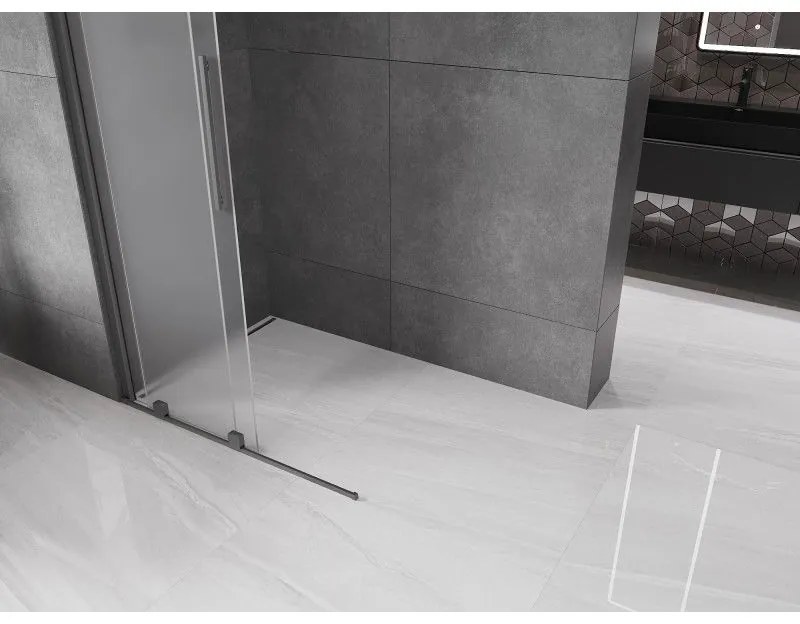 Mexen Velar, sprchová zástena s posuvnými dverami Walk-in 80 x 200 cm, 8mm sklo námraza, brúsený grafit, 871-080-000-33-95