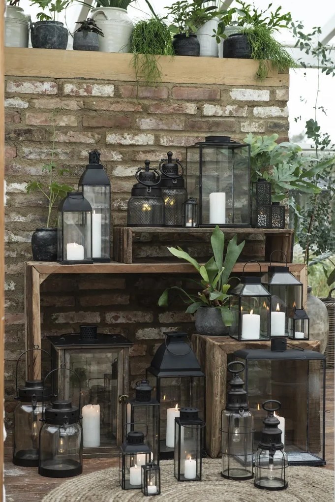 Ib Laursen Sklenený lampáš Norr Black 30,5 cm