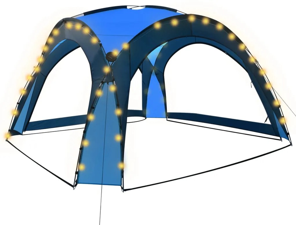 vidaXL Párty stan s LED a 4 bočnými stenami 3,6x3,6x2,3 m, modrý