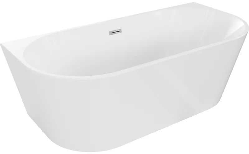 Mexen Oval, voľne stojaca nástenná vaňa 140 x 75 cm, biela, chrómový prepad, 52671407500-01