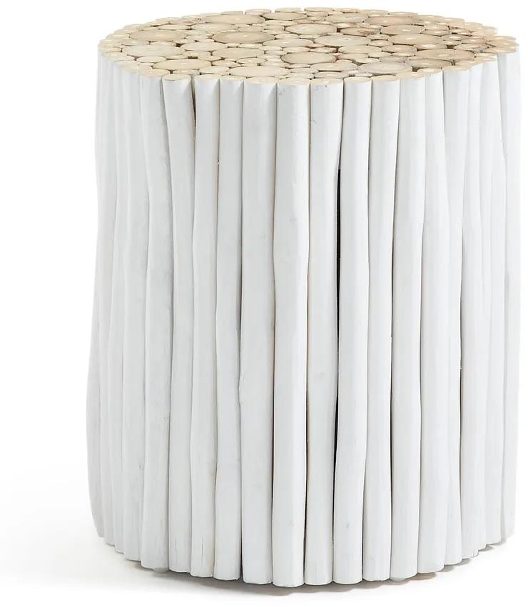 Biely odkladací stolík z tíkového dreva La Forma Filippo, ⌀ 35 cm
