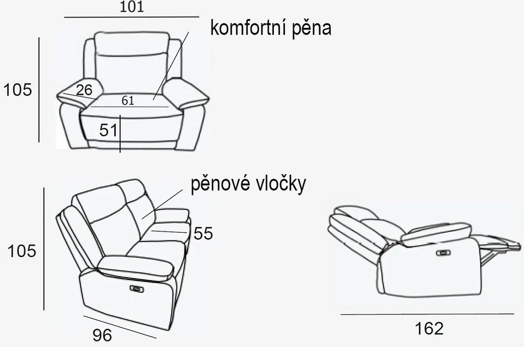 Kožené kreslo CONTINENTAL s elektrickou funkciou relax 1P, elektrické, zelená (green 321)