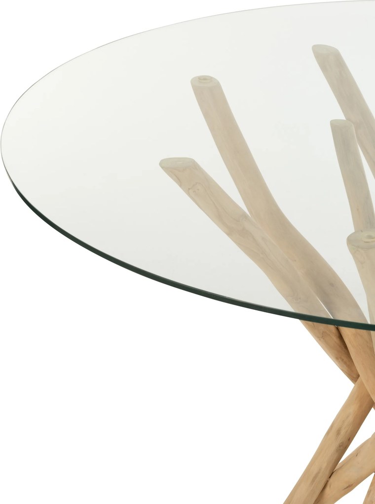 Jedálenský okrúhly drevený stôl so sklenenou doskou Branches - Ø120* 75 cm