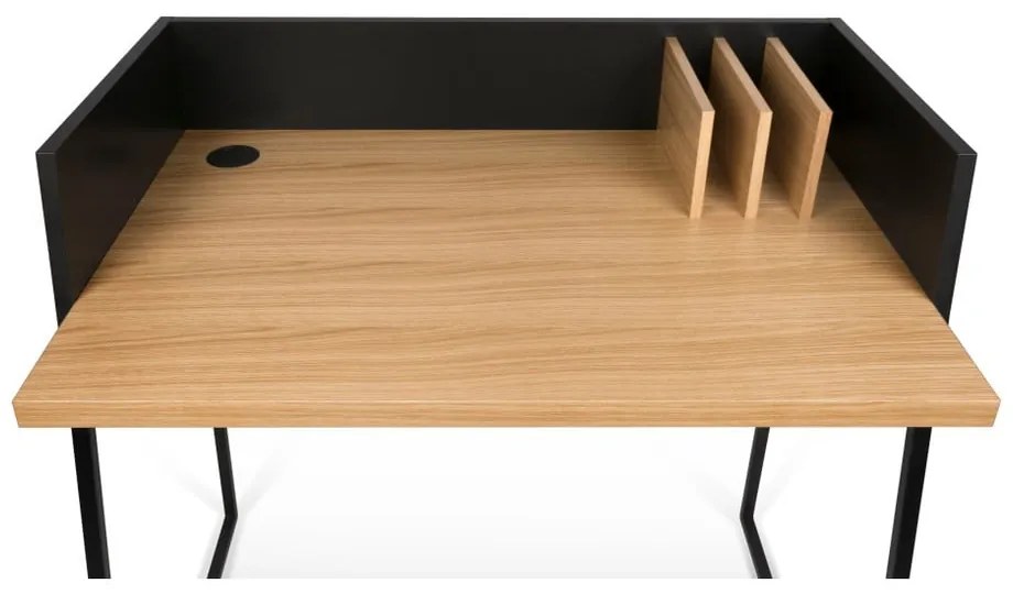 Čierny pracovný stôl s detailmi v dekore dubového dreva TemaHome Volga