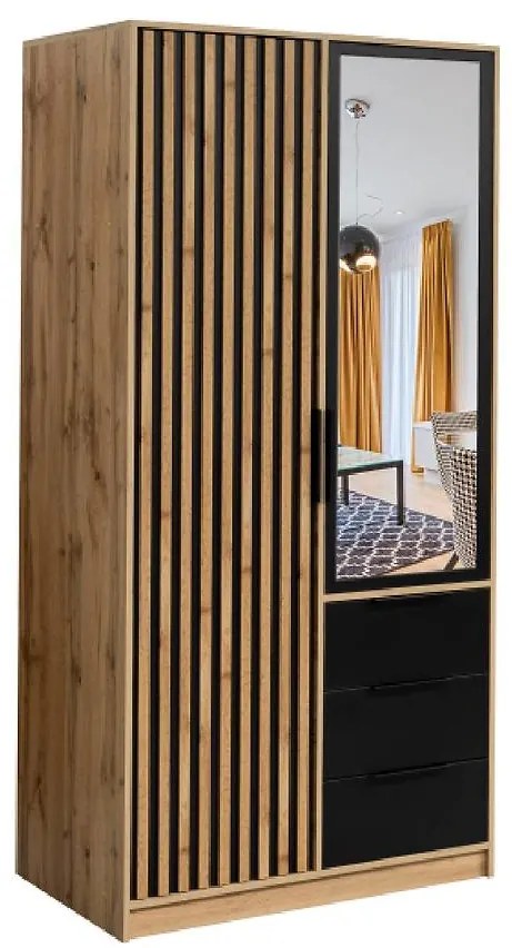 Skriňa Bali D2 lux čierna/wotan/zrkadlo