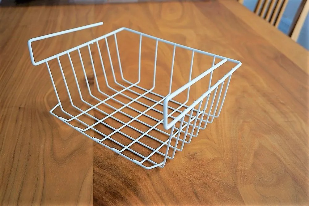 Prídavný závesný kôš pod policu, biely kov, hlboký COCINA, 29 x 27 x 15 cm