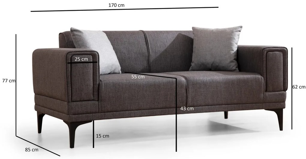 Dvojmiestna pohovka Horizon 170 cm tmavo sivá
