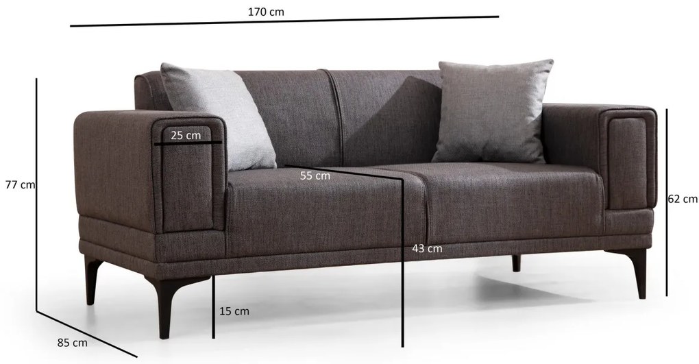 Dvoumístná pohovka Horizon 170 cm tmavě šedá