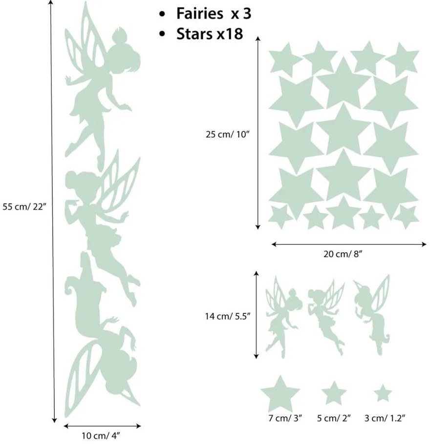 Sada nástenných detských svietiacich samolepiek Ambiance Fairies and Stars