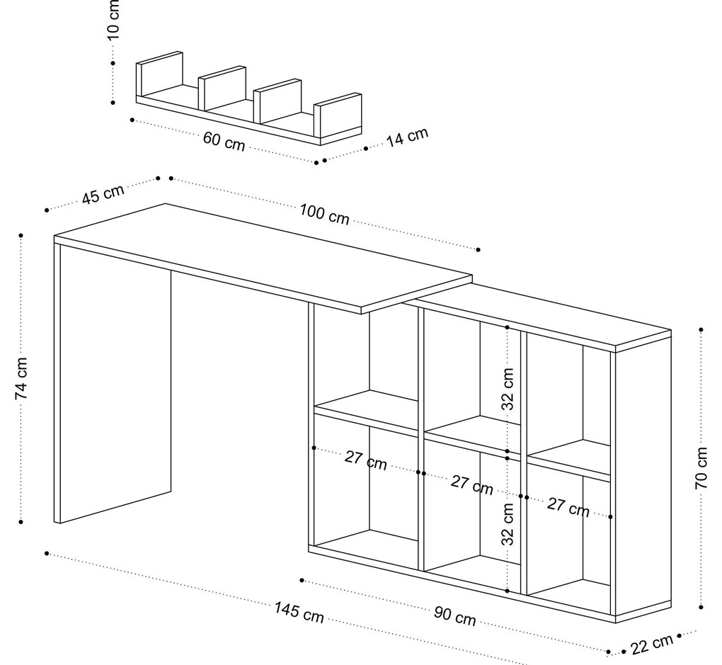 Písací stôl Jack s vstavanou policou dub biely