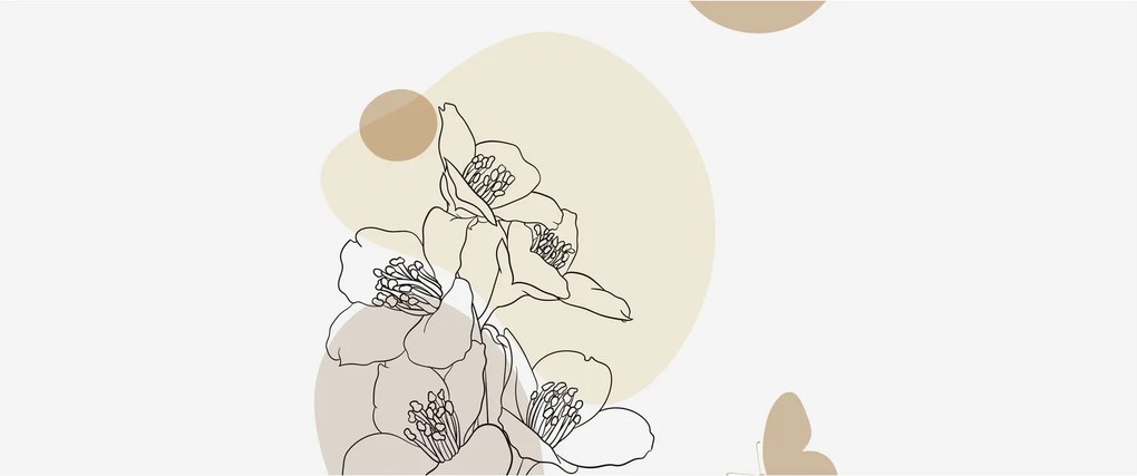 Obraz - Béžové kvety s motýľom N⁰4 (120x50 cm)