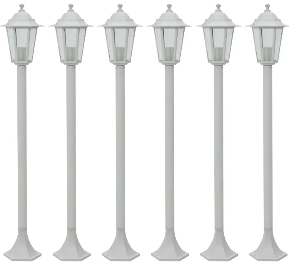 vidaXL Záhradné stĺpové lampy 6 ks E27 110 cm hliníkové biele