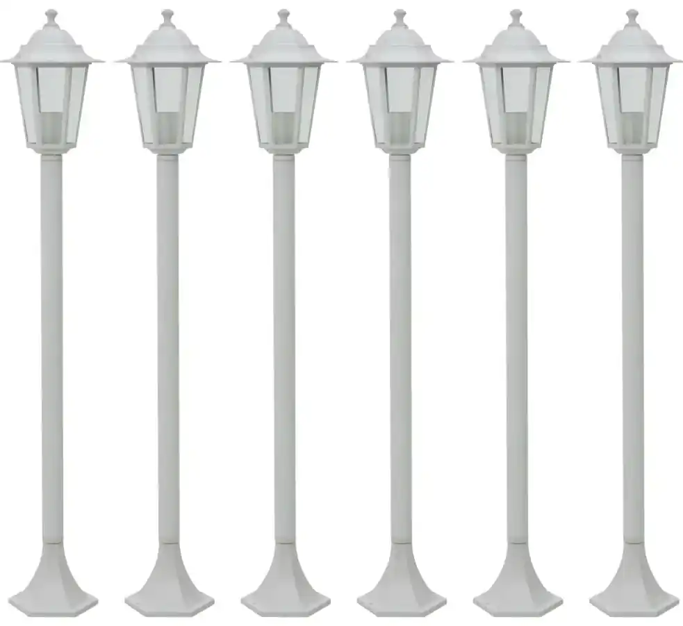 vidaXL Záhradné stĺpové lampy 6 ks E27 110 cm hliníkové biele | BIANO