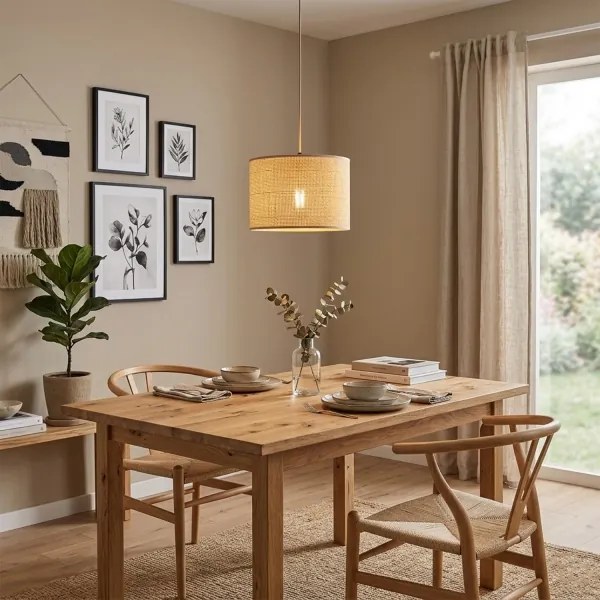 Luster na lanku AIDA 1xE27/15W/230V priemer 35 cm dub/rafia