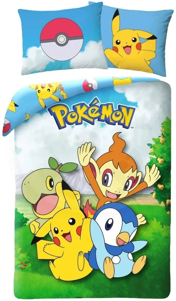 Obojstranné posteľné obliečky Pokémoni - motív Priatelia - 100% bavlna - 70 x 90 cm + 140 x 200 cm