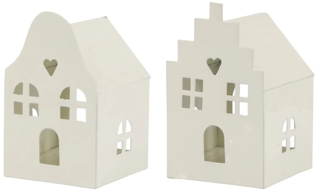 Set 2ks krémový antik svietnik domček na čajovú sviečku - 6*6*10 cm