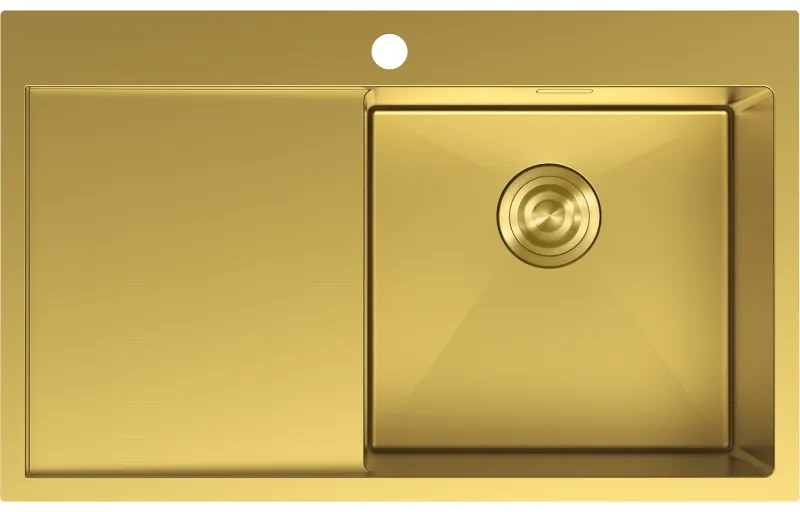 Mexen Exar, 1-komorový nerezový drez s odkvapkávačom, pravý, 780 x 480 mm, brúsená zlatá, 6434781010P-55