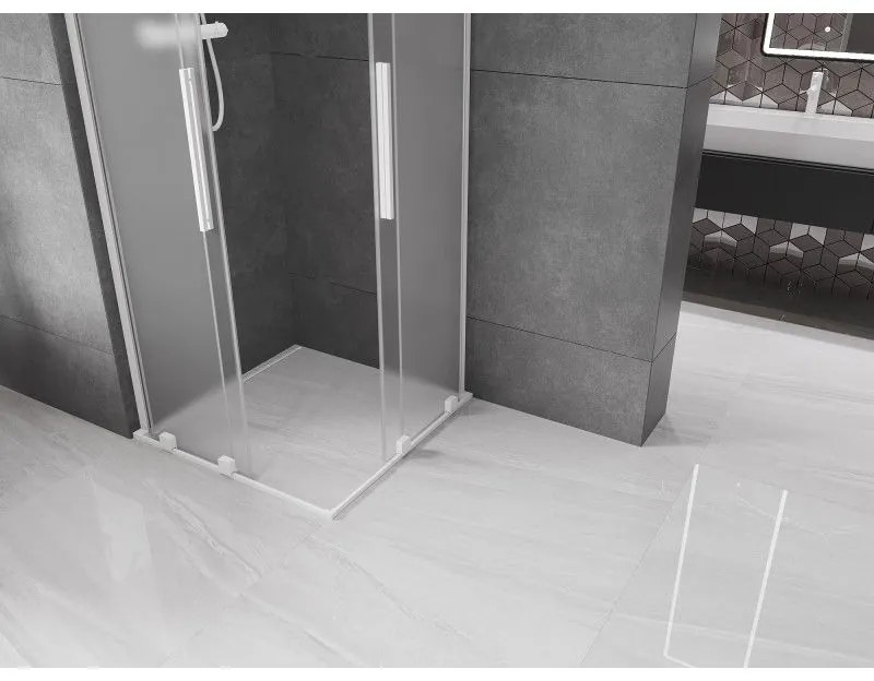 Mexen Velar L Duo, sprchový kút s posuvnými dverami 90 x 90 cm, 8mm sklo námraza, biela matná, 871-090-090-02-33-20