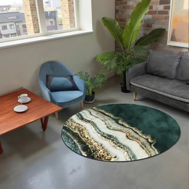 Protišmykový koberec NOVO mramor / zelený / zlatý kruh