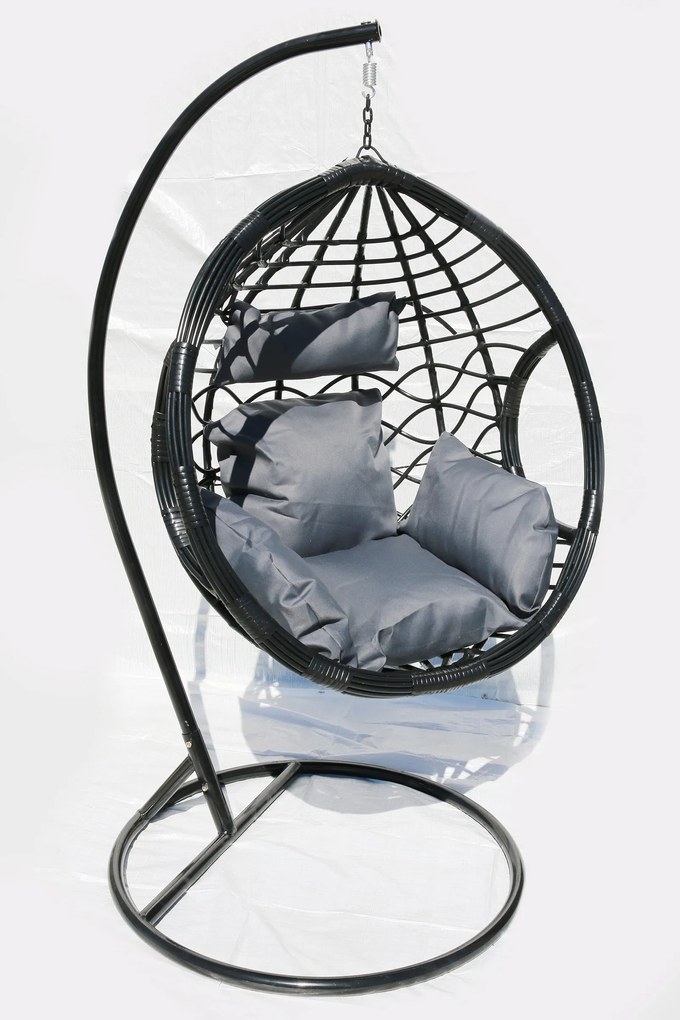 Závesné kreslo 03 čierne so sivou poduškou