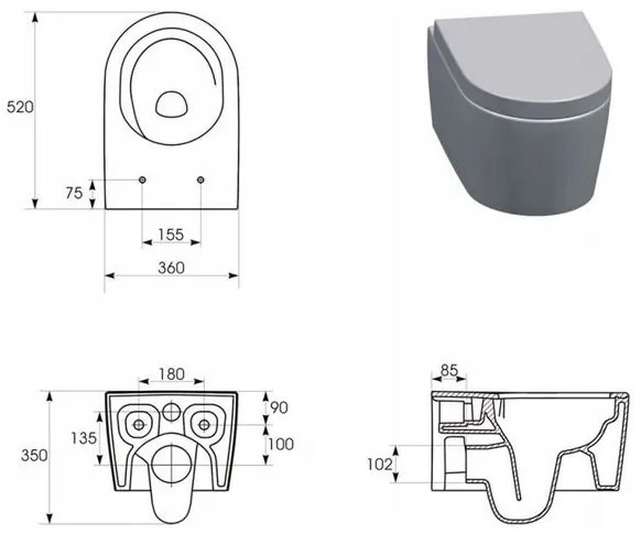 Cersanit Inverto závesná wc misa StreamOn 52 x 35,5 cm + pomaly-padajúce sedátko Slim SC, Biela, S701-419