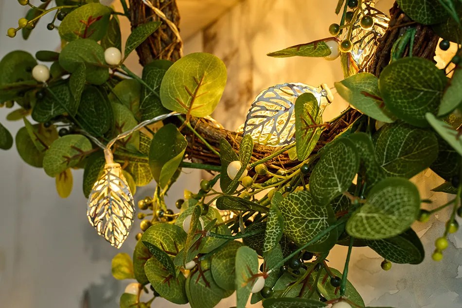 DECOLED LED světelný řetěz na baterie, 10 teple bílých diod, 1,8 m, kovové listy