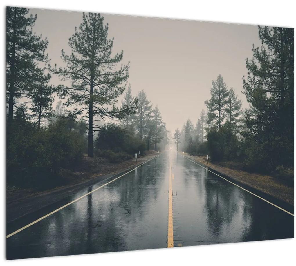 Sklenený obraz cesty v daždi (70x50 cm)