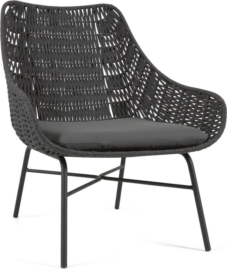 Čierne ručne pletené vonkajšie kreslo Kave Home Abeli