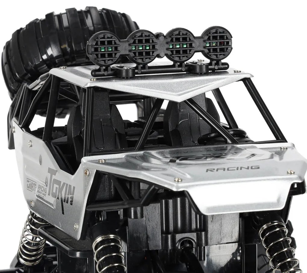 KIK Diaľkovo ovládané RC Rock Crawler 1:12 4WD kovové terénne auto, strieborné