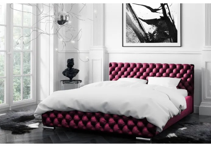 Čalúnená posteľ Farida s úložným priestorom vínová 200 x 200