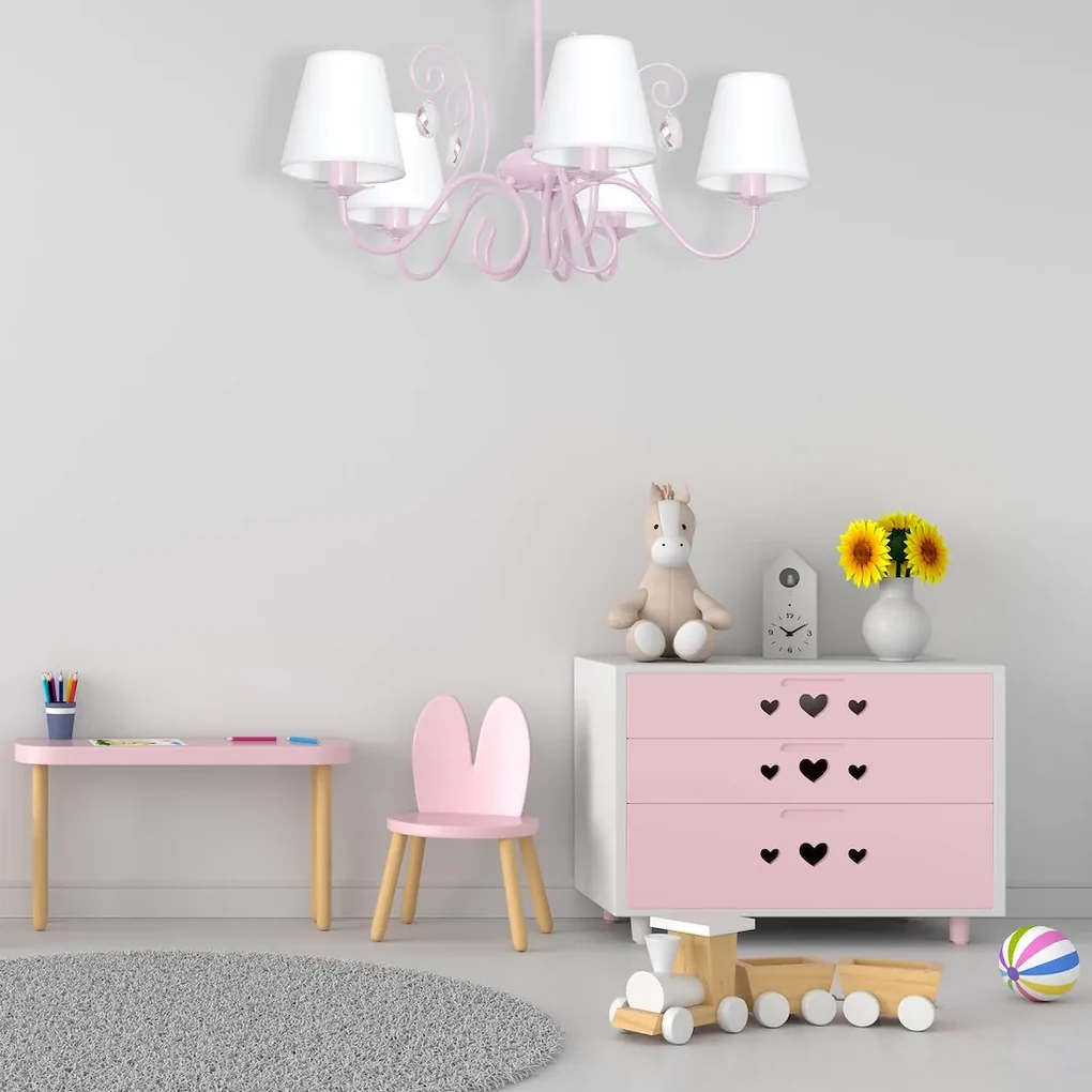 EUlight Detský luster Sara, 5x biele textilné tienidlo, p