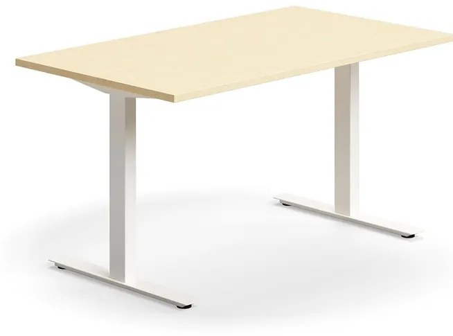 Kancelársky stôl QBUS, rovný, 1400x800 mm, T-rám, biely rám, breza