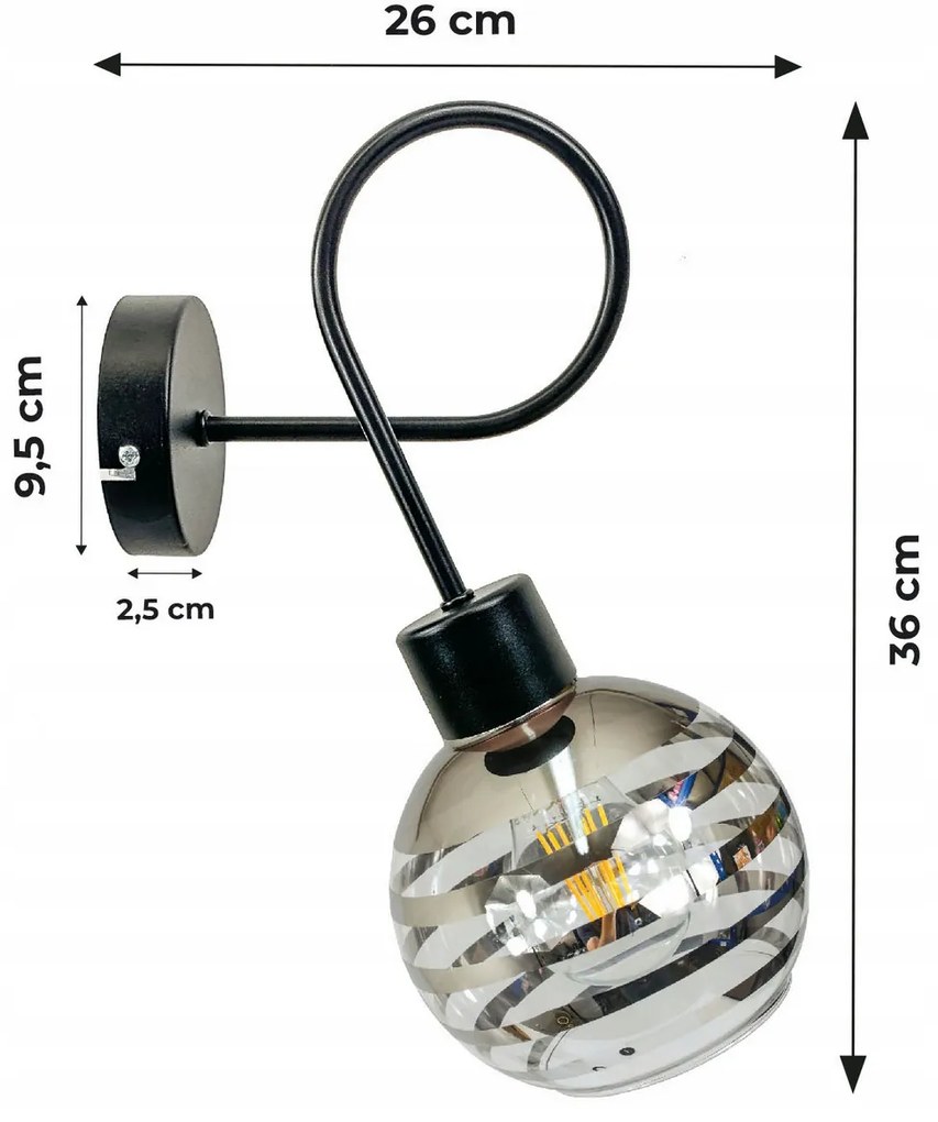 BERGE Sklenená LED nástenná lampa 1xE27 - gulička s horizontálnymi pruhmi