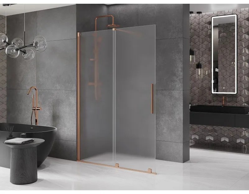 Mexen Velar, sprchová zástena s posuvnými dverami Walk-in 140 x 200 cm, 8mm sklo námraza, medená matná, 871-140-000-33-65