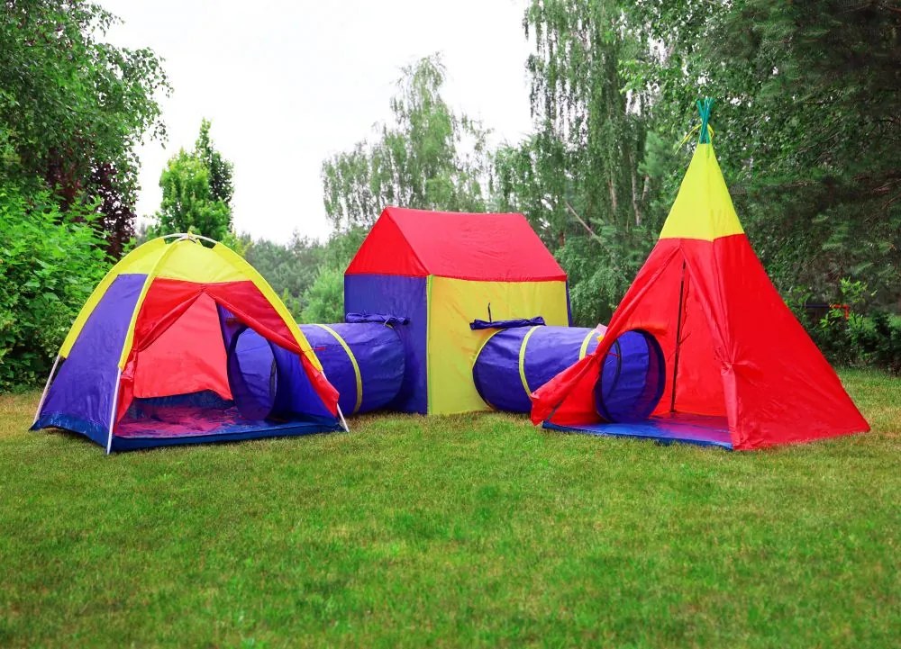 IPLAY Detský set stanov 5v1 – stan tipi, iglu, domček + 2 tunely pre deti