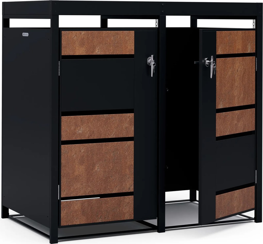 Blumfeldt BinSafe, box na odpadky, 2 odpadkové koše, 240 l, uzamykateľný, pozinkovaná oceľ odolná voči poveternostným vplyvom, výsadbová strecha