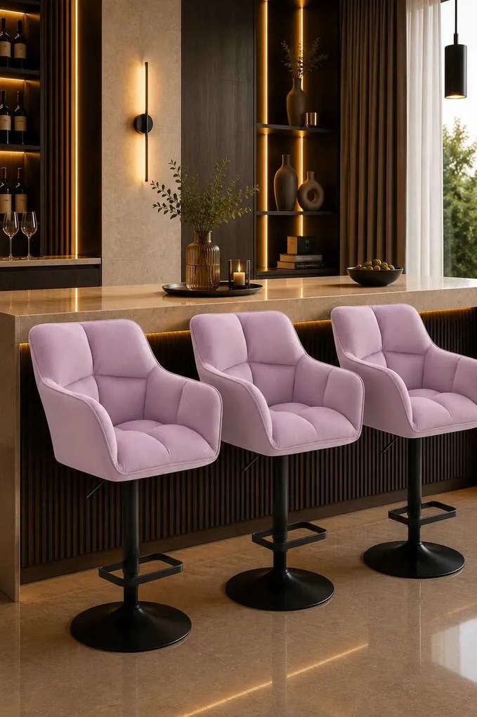 LuxuryForm DESIGN Barová stolička AMALFI VELUR na čiernom tanieri - levanduľa