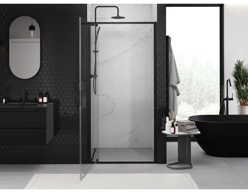 Mexen Exo, 1-krídlové sprchové dvere do otvoru 60 cm, 6mm číre sklo, čierny profil, 8181-060-000-70-00